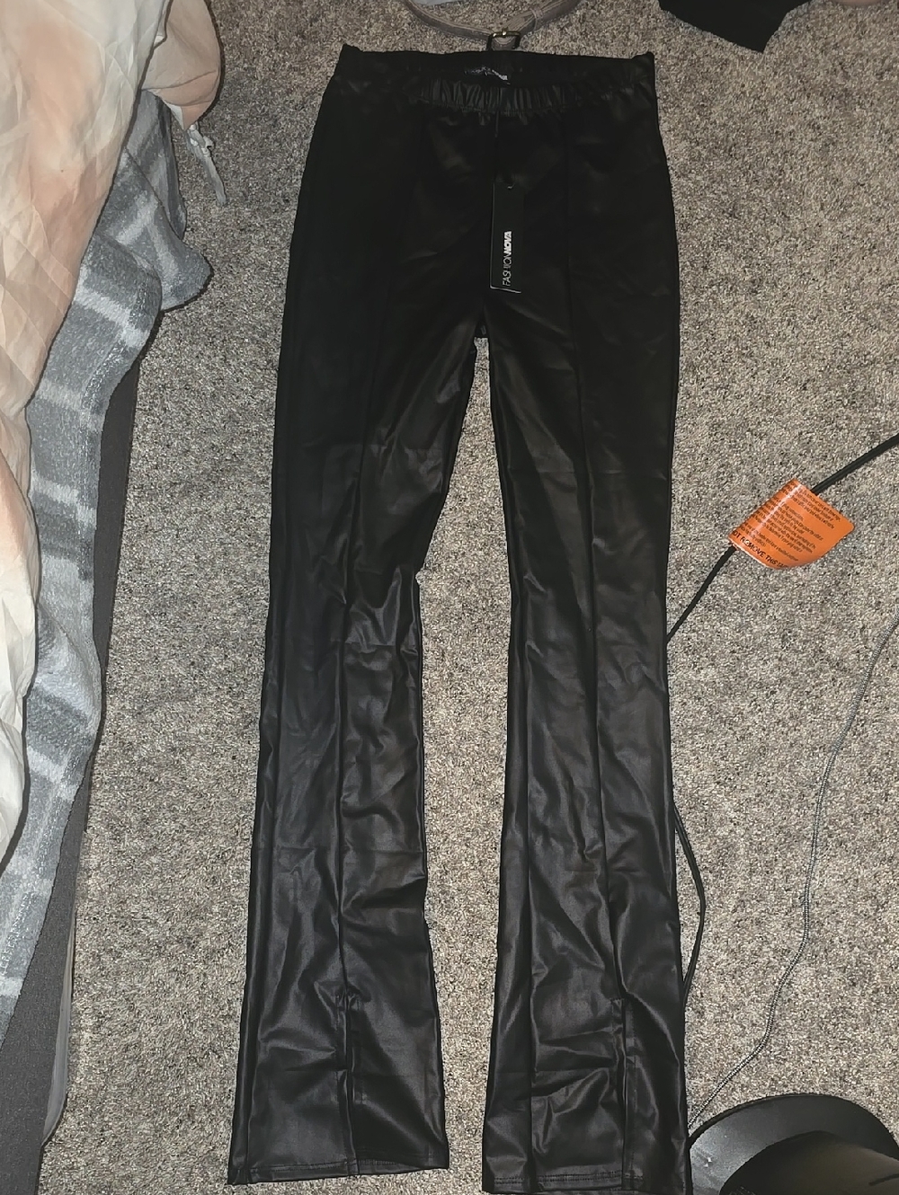 Fashion Nova Black Faux Leather Flare Pants